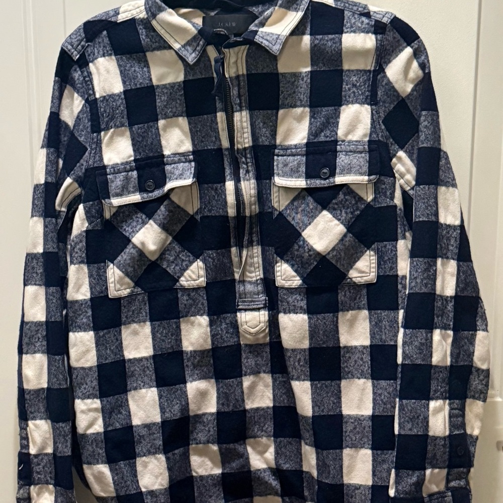 J. Crew Navy and White Plaid Top
